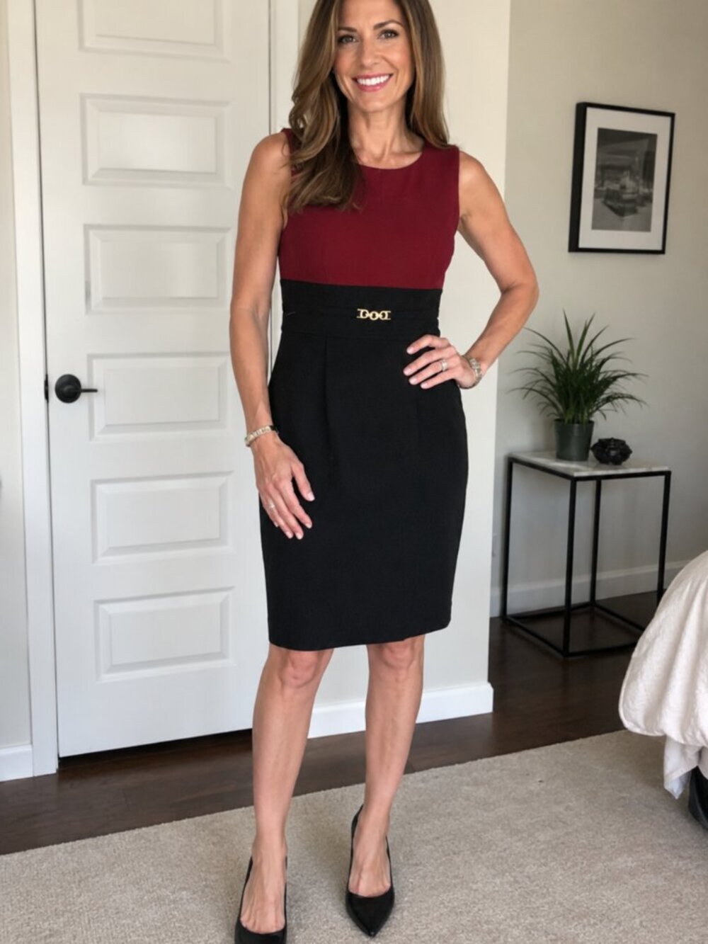 Elegant Red and Black Sleeveless Dress by Studio One New York